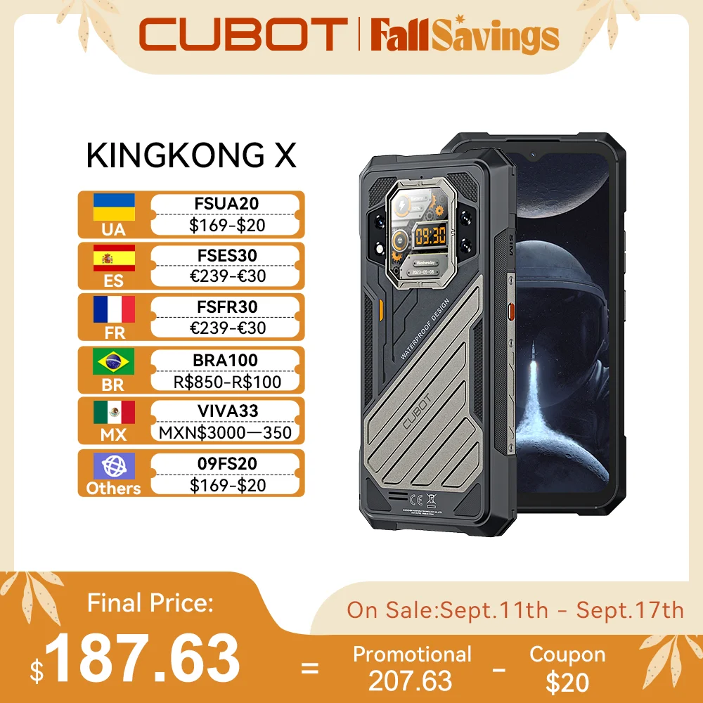 [월드 프리미어] CUBOT KINGKONG X, 러기드 스마트폰 5G, 32GB RAM(16GB+16GB 확장), 256/512GB ROM, 10200mAh 배터리, 6.583인치 120Hz 2.4K 화면, 100MP 카메라, NFC, 5g스마트폰, WiFi 6, 안드로이드 스마트폰, smartphone android, IP68/IP69K 보호, 장바구니에 담기