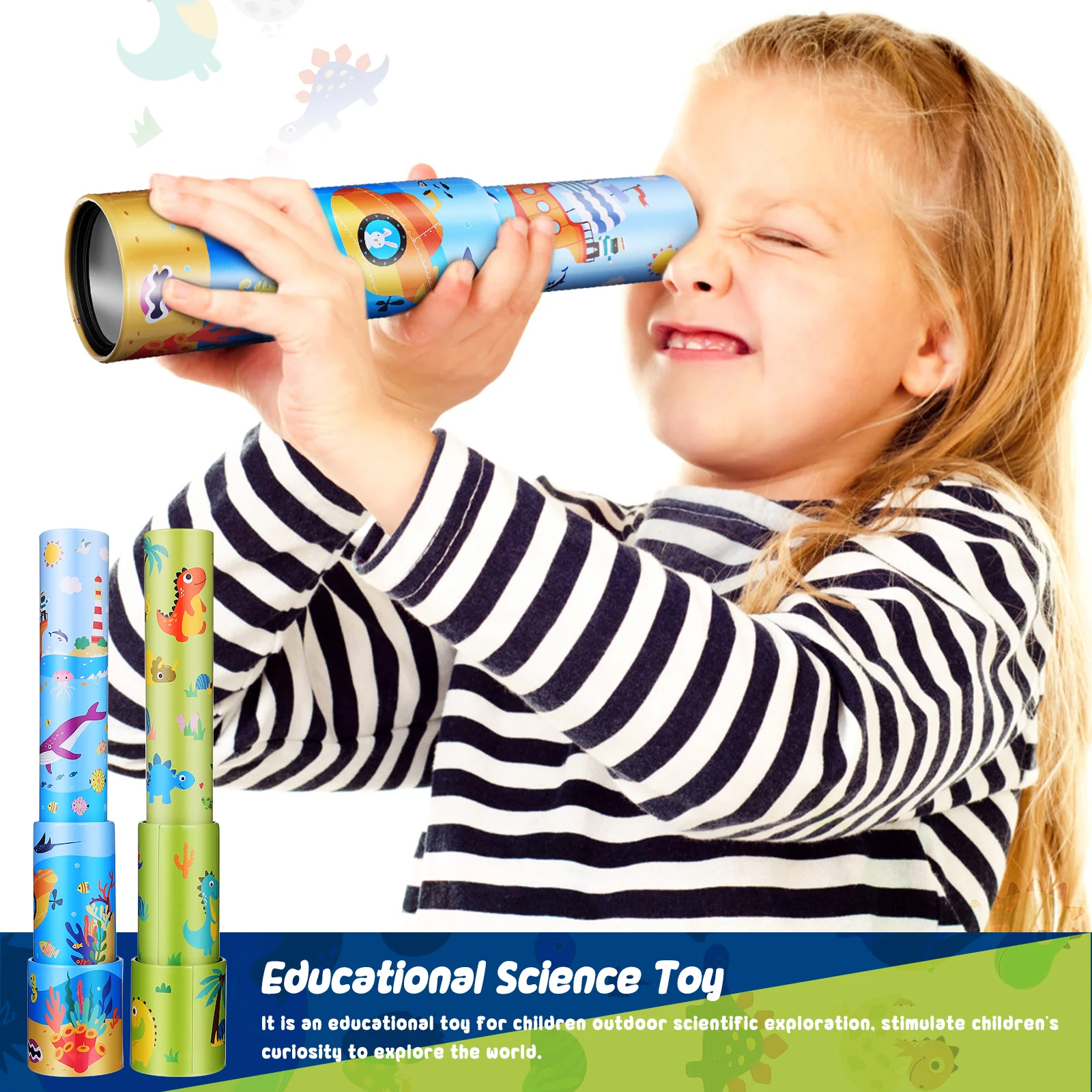 

2Pcs Kids Kids Telescopes For 5 Year Old Pocket 5 10 Years Pirate Dinosaur Pattern Lightweight Toy