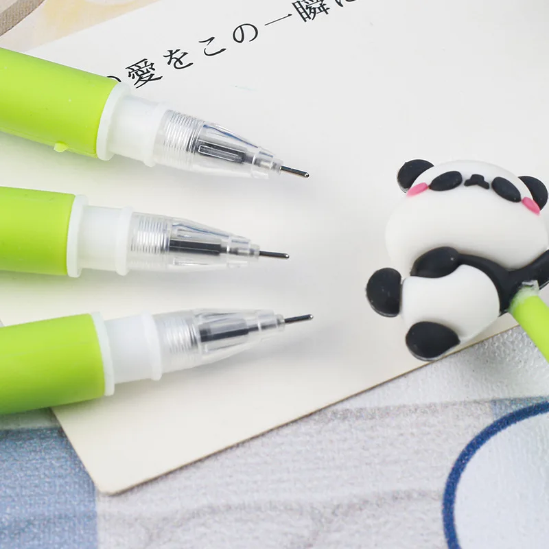 10Pcs/Lot Cute Cartoon Panda Shake Gel Pen Black Ink Soft Pressure Reducing Swing Pens Student School Supplies Kawaii Kids Gift