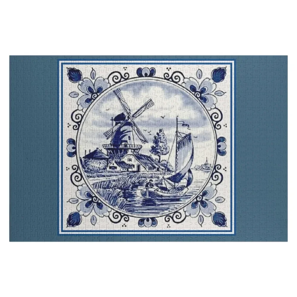 

DUTCH BLUE DELFT: Vintage Windmill Print Jigsaw Puzzle Adult Wooden Christmas Gifts Baby Wooden Puzzle