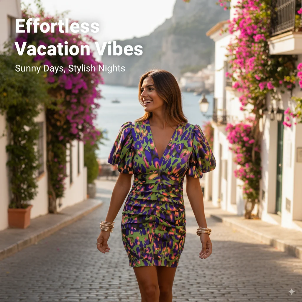 Robe d'été pour femmes, col en V, manches courtes bouffantes, moulante, taille froncée, imprimé léopard, fête, Cocktail, vacances, tenue élégante à la mode