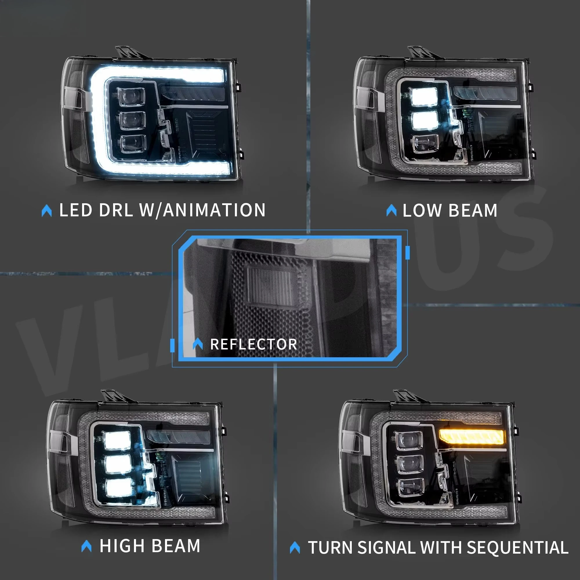 Projector LED Headlights W/Dynamic Animation W/Sequential Turn Signal Full Led Front Lamp Assembly Driver& Passenger Sides