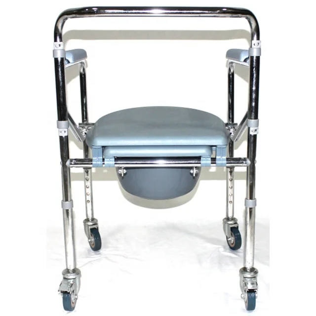 Folding Adjustable Bathroom Portable Commode Chair With Wheels Adult Elderly Disabled People Use