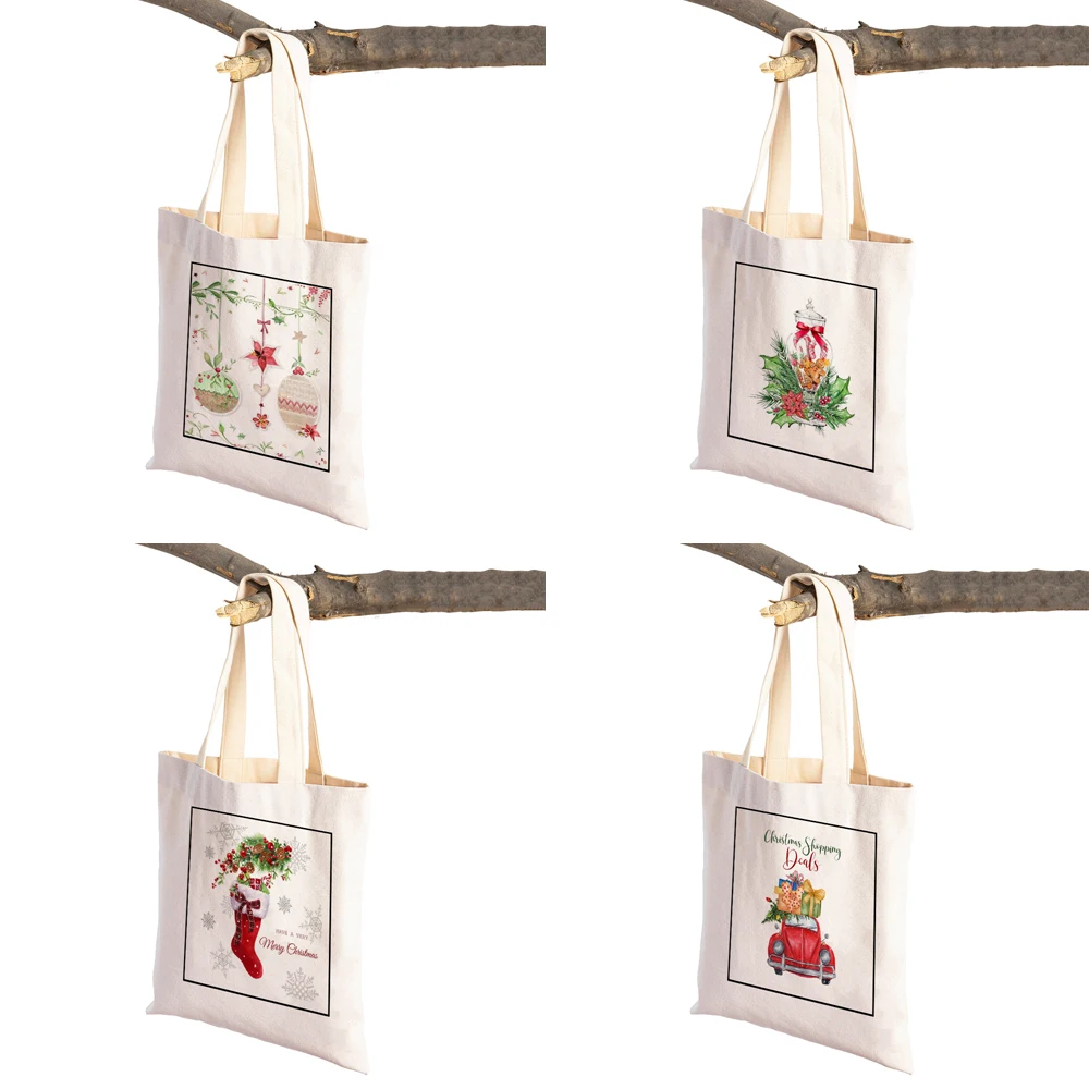 Lady Xmas Handbag Merry Christmas Casual Women Shopping Bags Cartoon Santa Claus Snowman Shopper Bag Supermarket Shoulder Tote