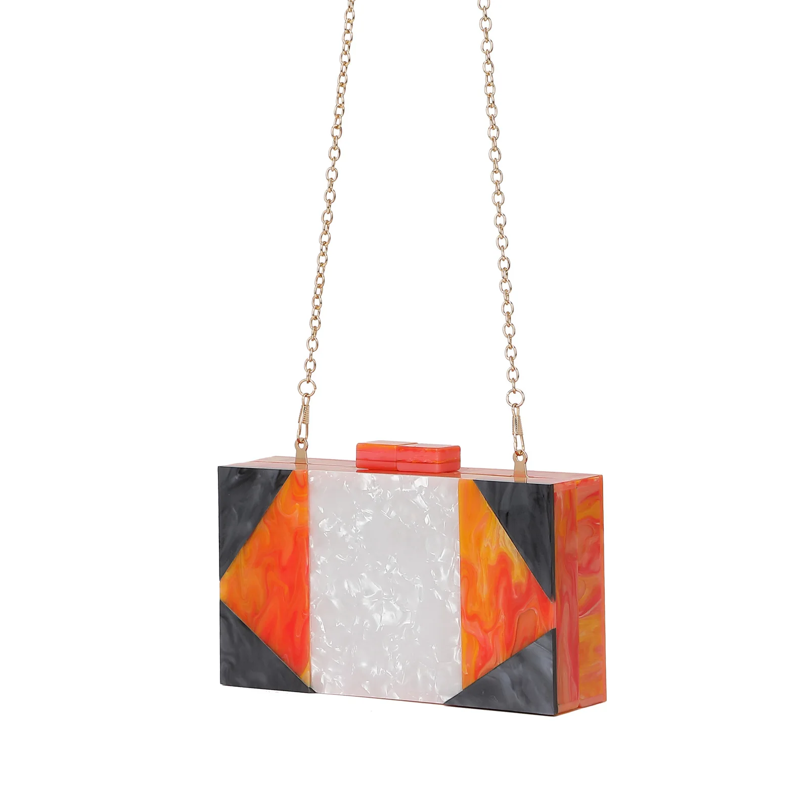 

Ladies Dinner Bag Trendy Fashion Splicing Clutch Chain Shoulder Bag Trendy Snap Closure Handbag Crystal-Embellished Party Clutch