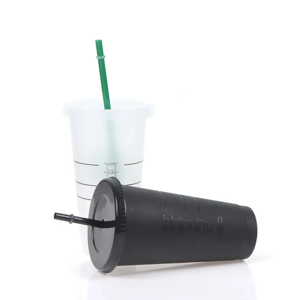 Reusable Food Grade PP Plastic Change Color Straw Mugs with Straw Matte Straw Cup with Lid 475ml/601-700ml Tumbler Milk Tea