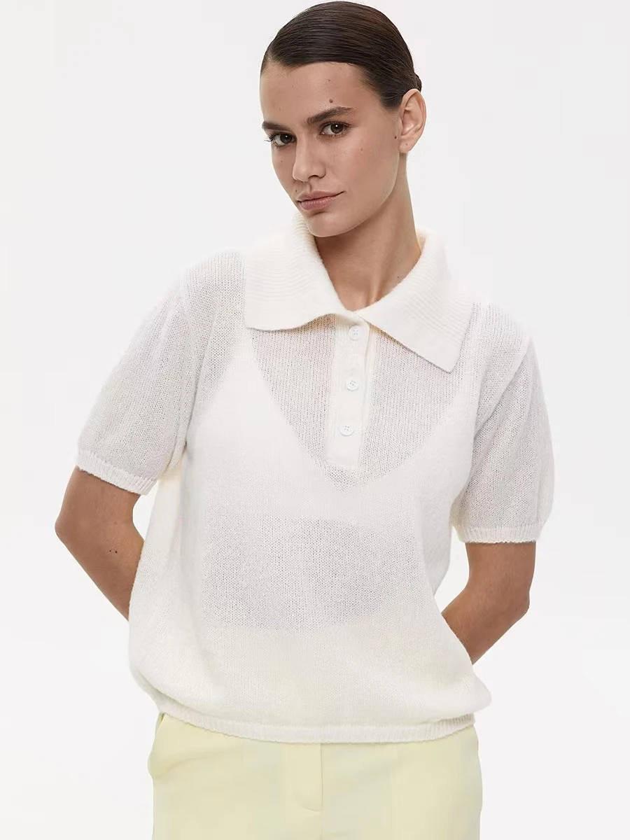 Faionable Sexy pull tricoté creux ort Sve coupe ample Ne longueur régulière été décontracté Sle acrylique haut pour femme