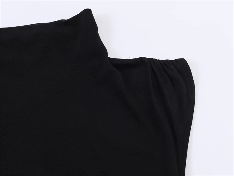 Women's Top 2026 Spring New Style Black Short-Sleeve High-Neck Asymmetrical Pleated Decorative Top Elegant and Stylish Personal image 4