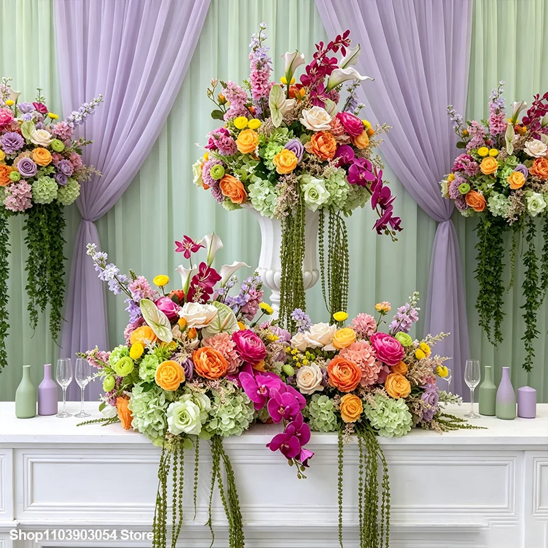 Grüne, violette, gelbe Kunstblumen für Hochzeitsdekoration, Tischdekoration, Blumenball, Gangdekoration, Blumenarrangements, Party-Requisiten – Detail 1