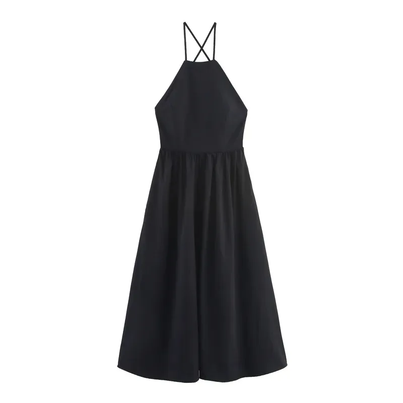 Women's Sleeveless Back Cross Lace Design Long Dress Sexy Backless Midi Casual Holiday Gown for Women