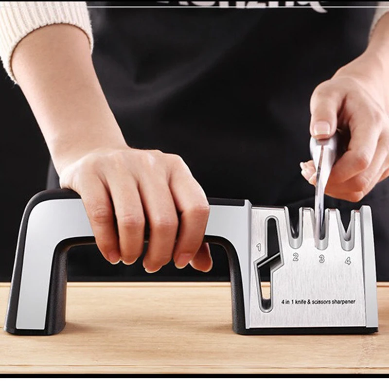 4 In 1 Knife Sharpener Professional Knife Scissor Manual Kitchen Sharpener  For All Sized Stainless Steel Blades Accessories
