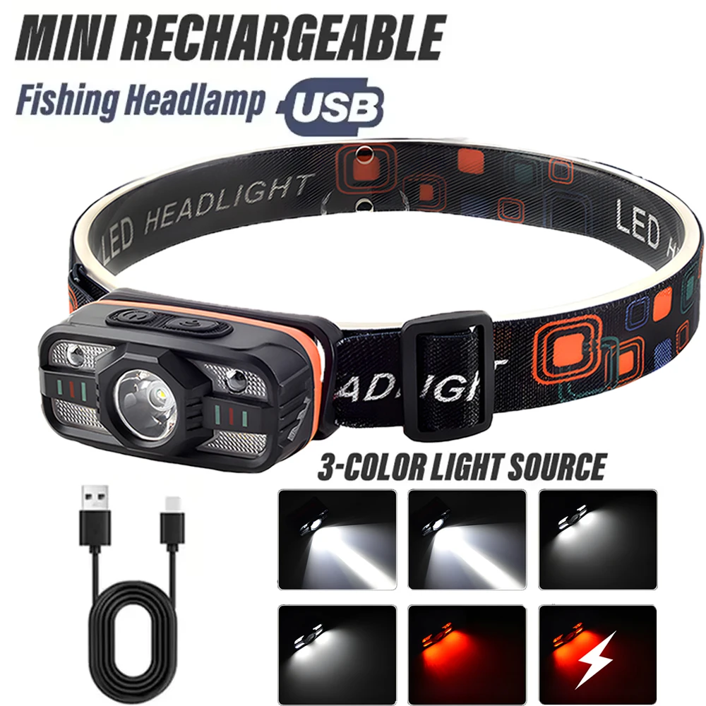 

Induction Mini LED Headlamp USB Rechargeable Lantern with 6 Lighting Modes Fishing Torch Lamp Outdoor Camping Working Head Light