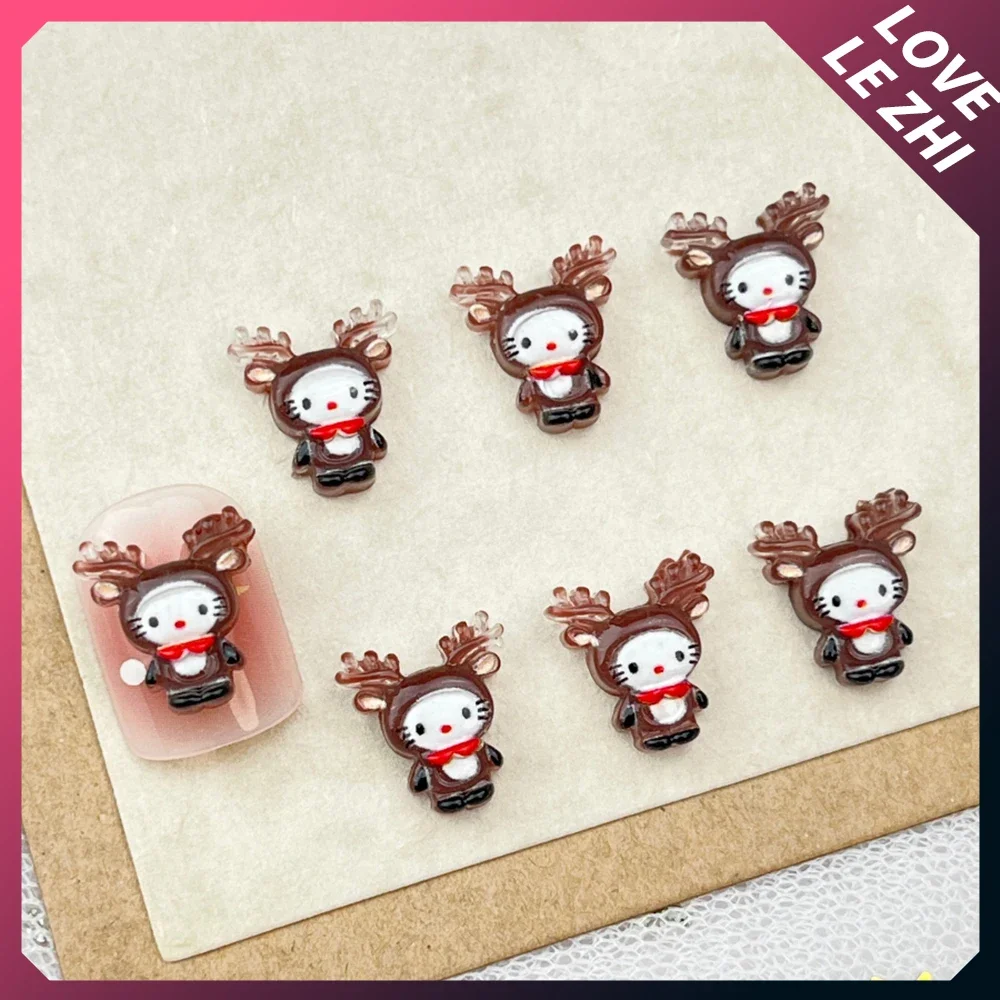 20 ชิ้นคริสต์มาส Sanrios เล็บอุปกรณ์เสริม Charm Hello Kitty Cinnamoroll Santa Claus Snowflake Elk งานฝีมือตกแต่งเล็บ