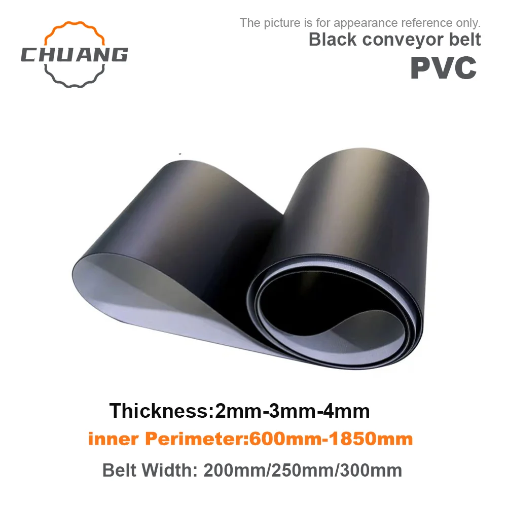 Matte Black PVC Industrial Transmission Conveyor Belt perimeter: 600mm-1850mm Belt width:200mm/250mm/300mm(Can Customized Size)
