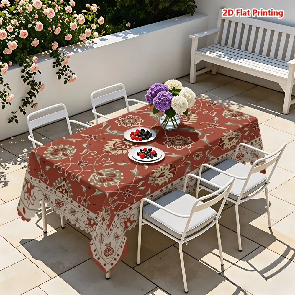 1pc tablecloth, retro Persian style polyester fabric tablecloth, exquisite symmetrical floral and vine patterns