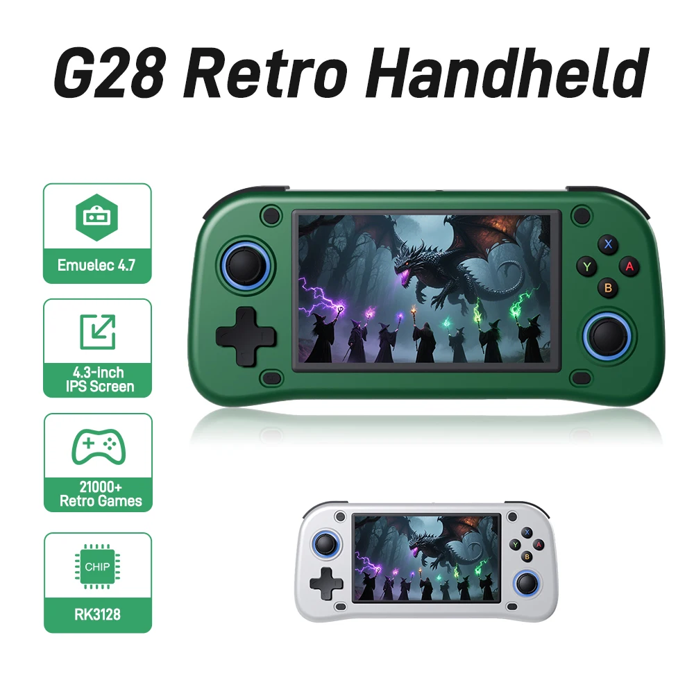 

G28 Retro Game Console With 21000+Retro Games RK3128&DDR3 4GB Multiplayer Retro Game Handheld For FC/GBA/PS1/PSP 4.3''IPS Screen