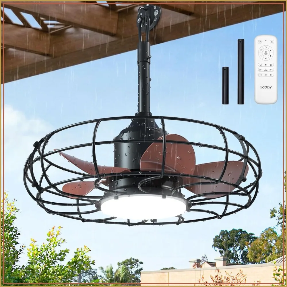 

20 Inch Outdoor Ceiling Fan with Light for Patio, IP65 Waterproof, Remote Control, Dimmable 3000-6000K, 6 Speeds Reversible, Plug in Hanging Fan for Gazebo, Pergola, Porch