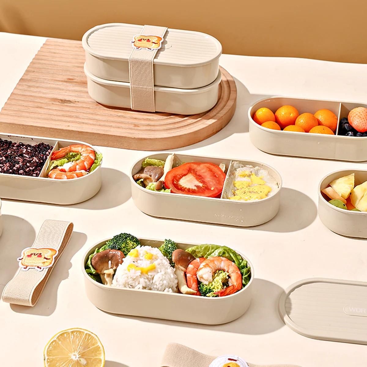 WORTHBUY Fiambrera Bento portátil de doble capa para pícnic, contenedor de alimentos seguro para microondas para estudiantes, ensalada de frutas con correa, 730ML, nuevo
