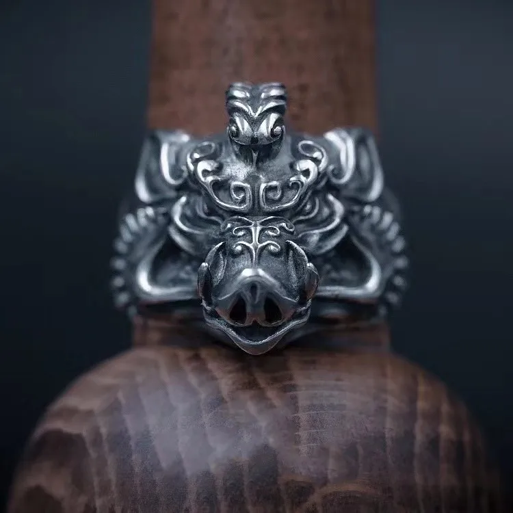 Personality Wild Boar Ring for Men Opening Adjustable Ferocious Animal Finger Ring Punk Cool Rings Party Jewelry