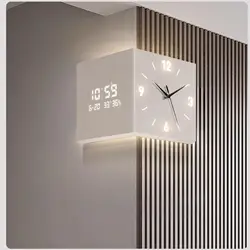 Double-sided Corner Clock Modern Minimalist Calendar Electronic Clock with Night Light for Home Living Room Wall Decorations
