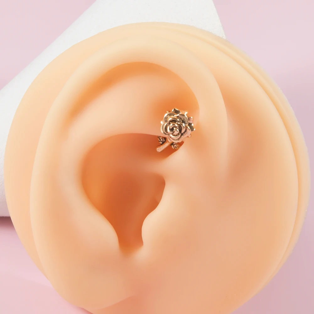 1PC Stainless Steel Punk Vintage Rose Stud Earring Ear Lobe Earring Ear Tragus Helix Cartilage Daith Piercing Body Jewelry