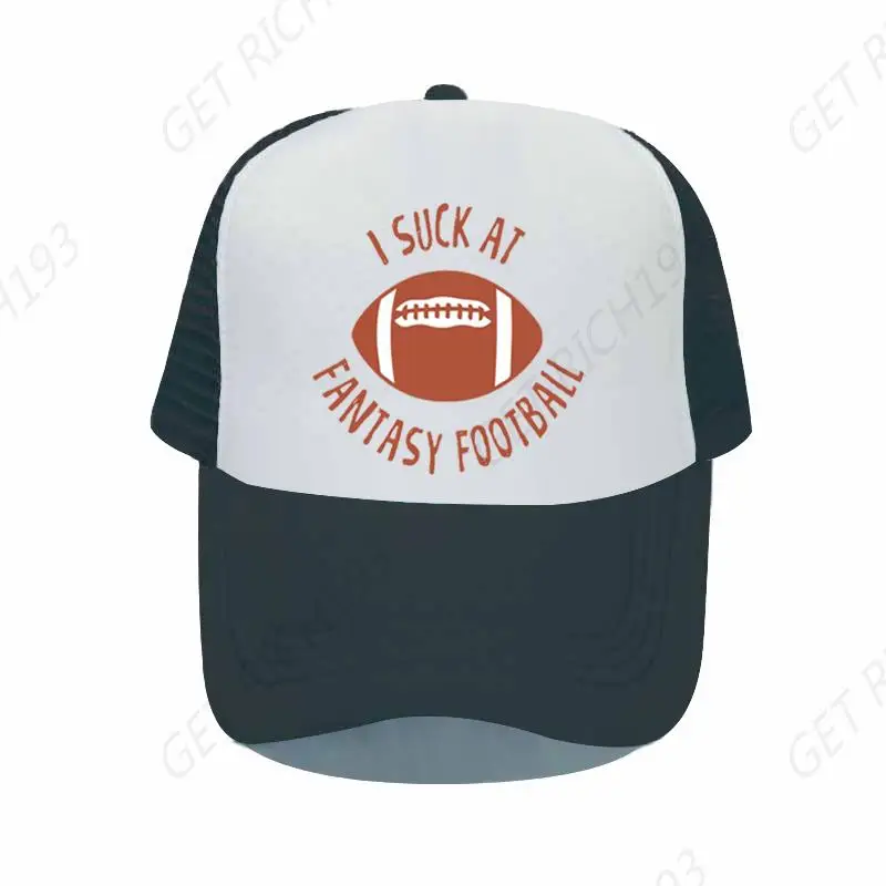 

I Suck At Fantasy Football Mesh Snapback Cap Funny Rugby Printed Trucker Hats For Men Women Rugger Sport Gym Baseball Caps