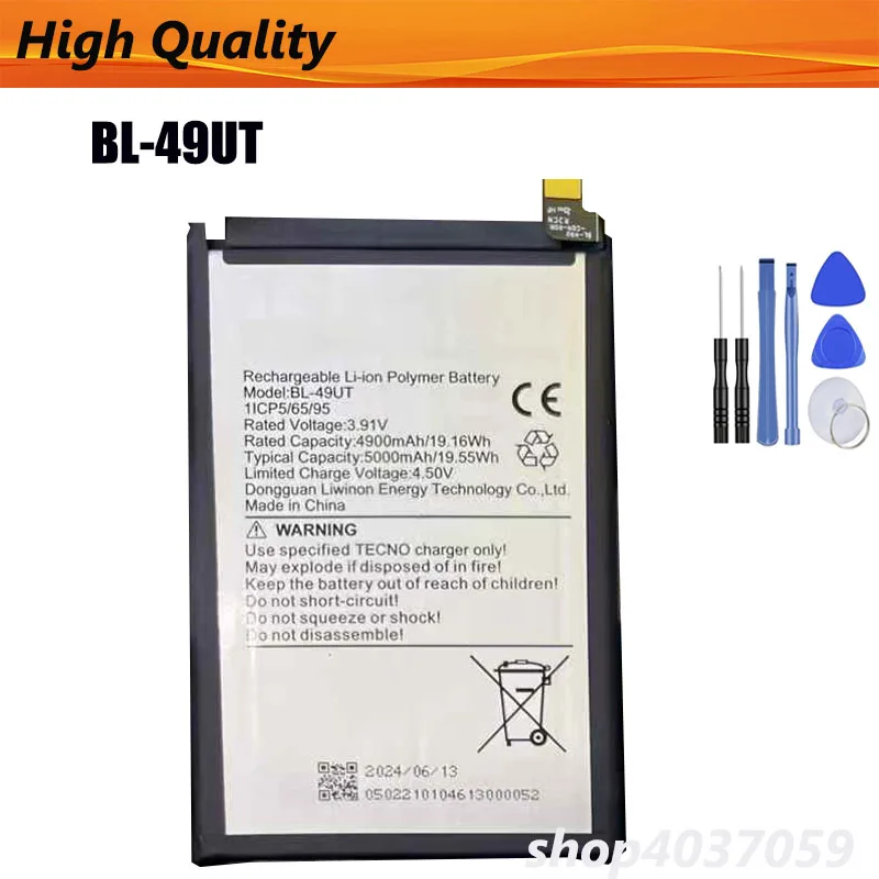 for TECNO battery 5000mAh New production date High capacity Long standby time for TECNO BL-49UT battery Bateria + Tools