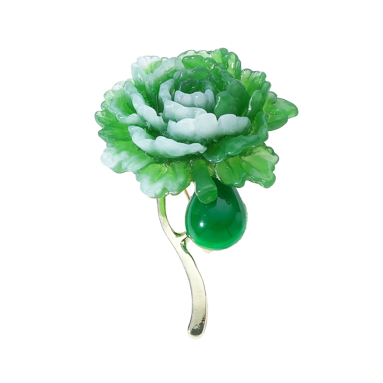 1Pc Green Peony Flower Brooch for Women Men Exquisite Flower Plant Pins Brooches Jewelry Trendy Accessories Party Gifts 2025