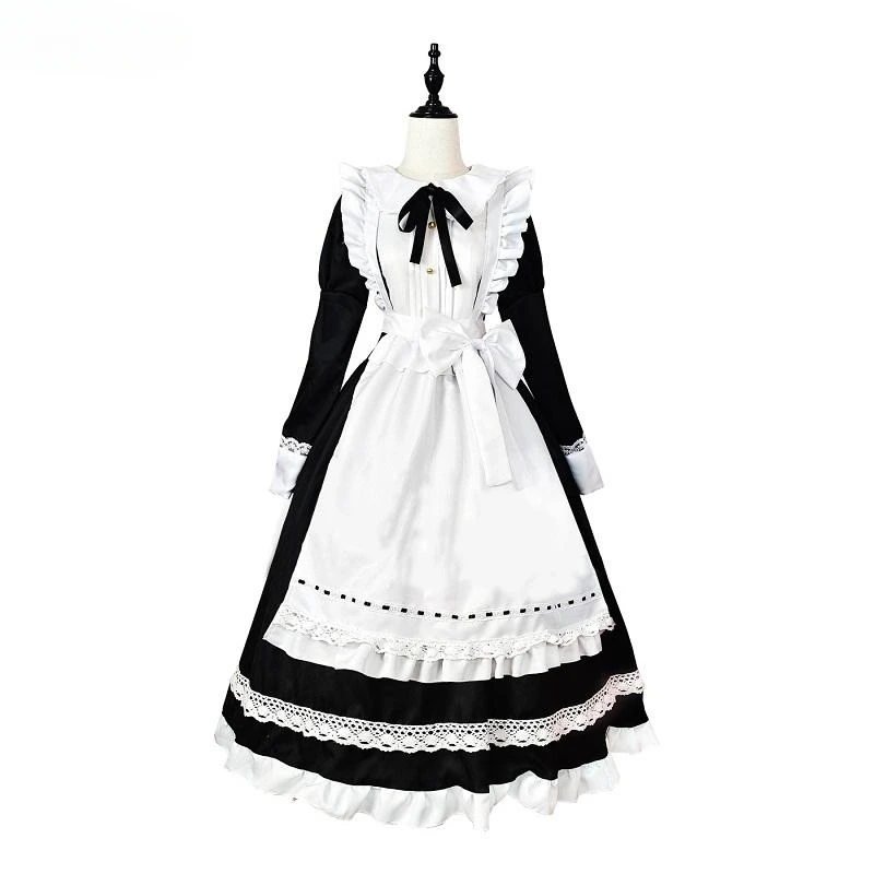 男性と女性のための黒と白のメイドエプロンドレス、ロリータドレス、カフェのコスプレ衣装、S-5XL