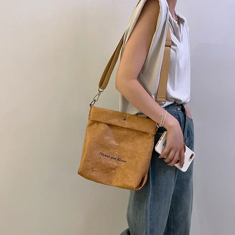 Women's Handbag Waterproof Personality Small Bucket Bag Kraft Paper Roll Envelope Bag Ins Shoulder Bags Party Clutch Purse