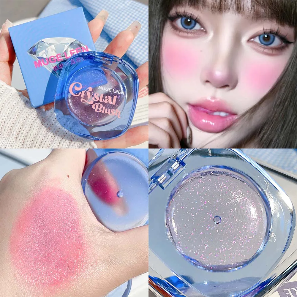 Fard opaco luccicante che cambia colore, crema trasparente, cristallo, rosa pesca, rossetto, guancia, contorno illuminante naturale, fard