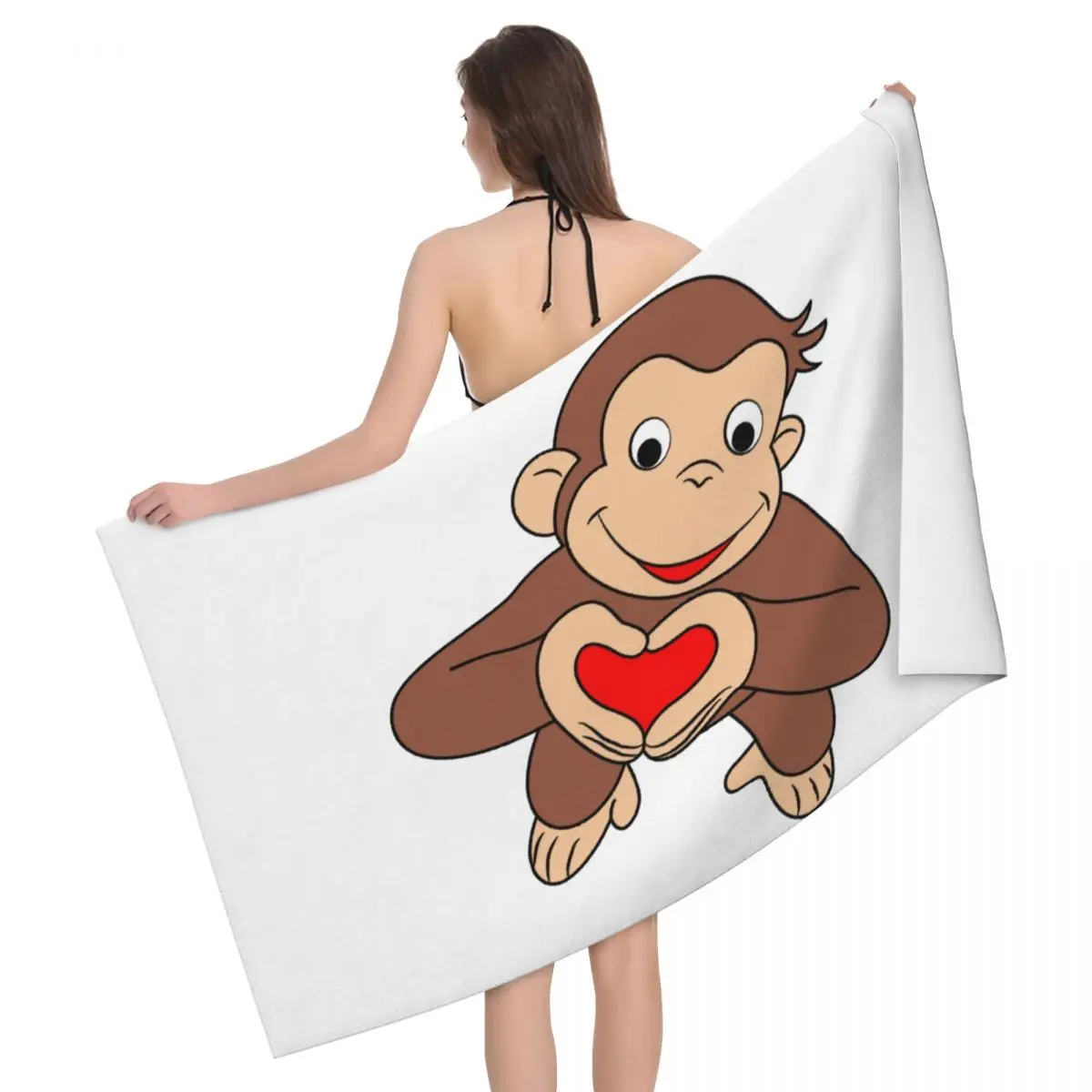 

Custom Curious George Is All Heart Beach Towel Monkey TV Series Soft Linen Microfiber Bath Towels