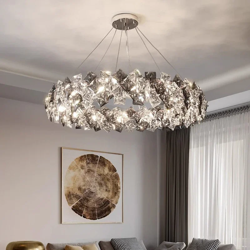 ثريا زجاجية مستطيلة طويلة على الطراز الأمريكي، تطبيق سقف خفيف مصمم لامع مع RC قابل للتعتيم لجزيرة المطبخ