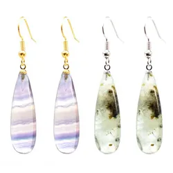 Natural Crystals Stone Earring For Women Water Drop Rose Quartz Fluorite Chiltonite Amazonium Dangle Hook Stone Earring Jewelry