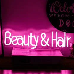 Beauty Hair Neon Signs Salon Hair Salon Sign Word LED Neon Light Sign Powered USB forBeauty Salons Decor for Girls Room Bedroom