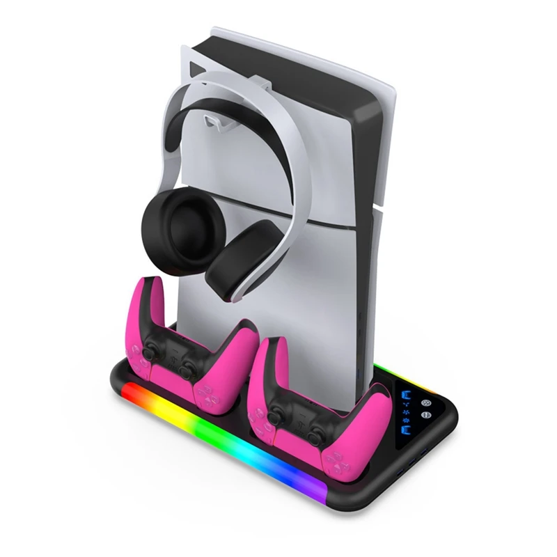 

Охлаждающая станция P5 Slim с RGB-подсветкой, охлаждающий вентилятор, зарядное устройство с двумя контроллерами для Playstation 5, игры PS5, детали A