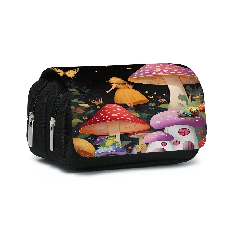 Doppellagiges Flip-Federmäppchen mit Dschungelpilzen-Motiv für Jungen und Mädchen, Bestes Geschenk, 2D-Cartoon Schulbedarf, Stiftetui für Kinder
