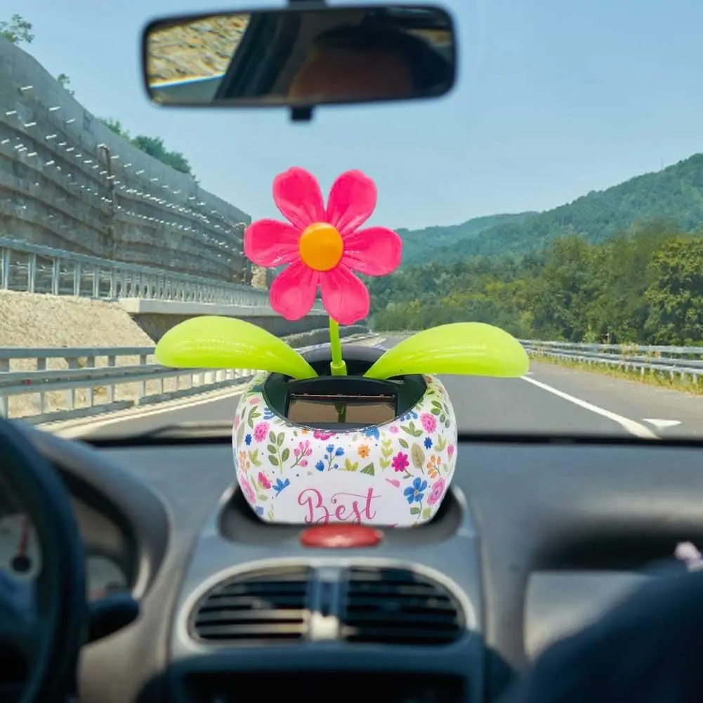 Brinquedos decoração de carro plantas energia solar decoração de carro flor balançando painel do carro ornamentos dança flor movido a energia solar