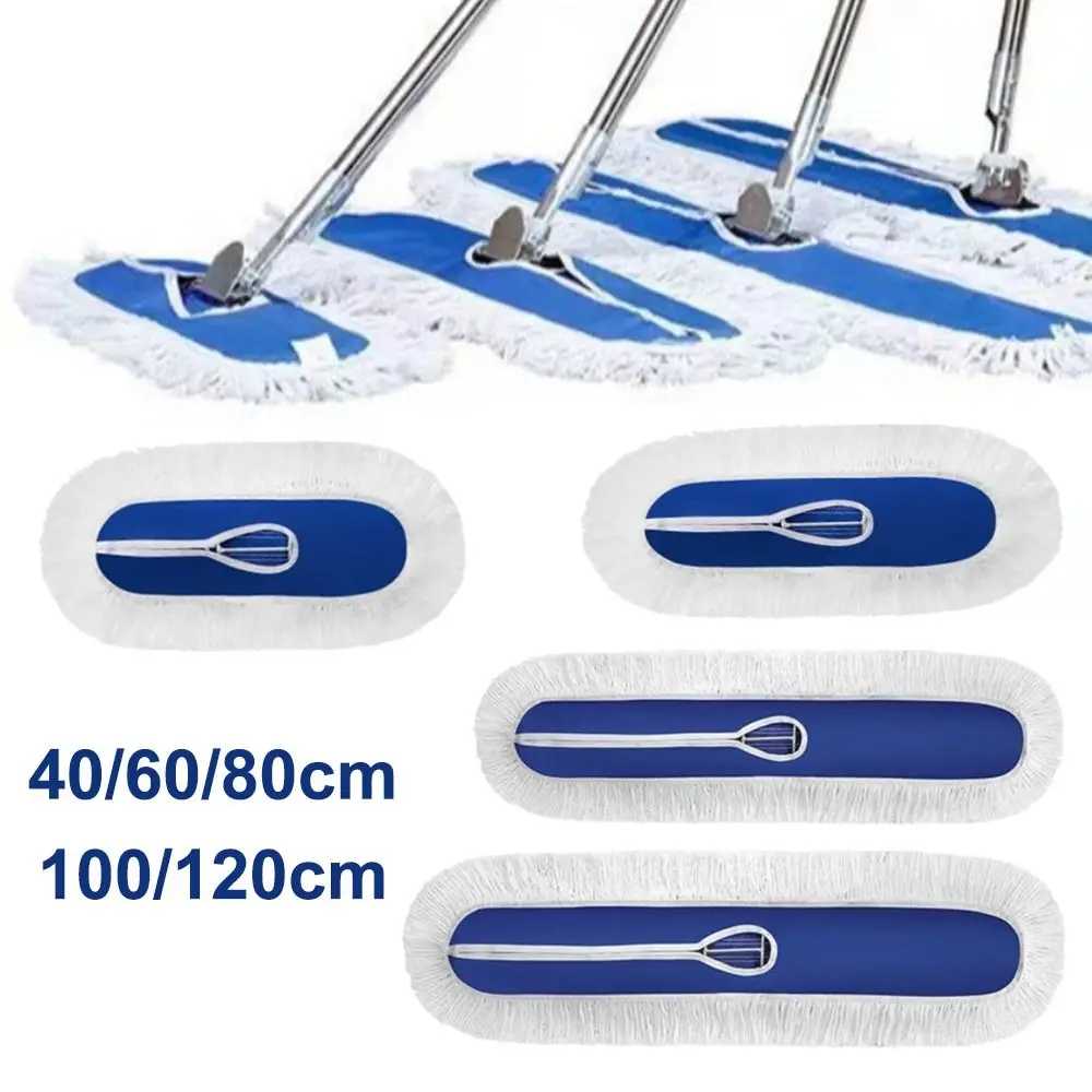 

40/60/80/100/120cm Flat Mop Replacement Cloth Removable Cotton Large Mop Head Heavy Duty Reusable Floor Dust Mop Head Refill