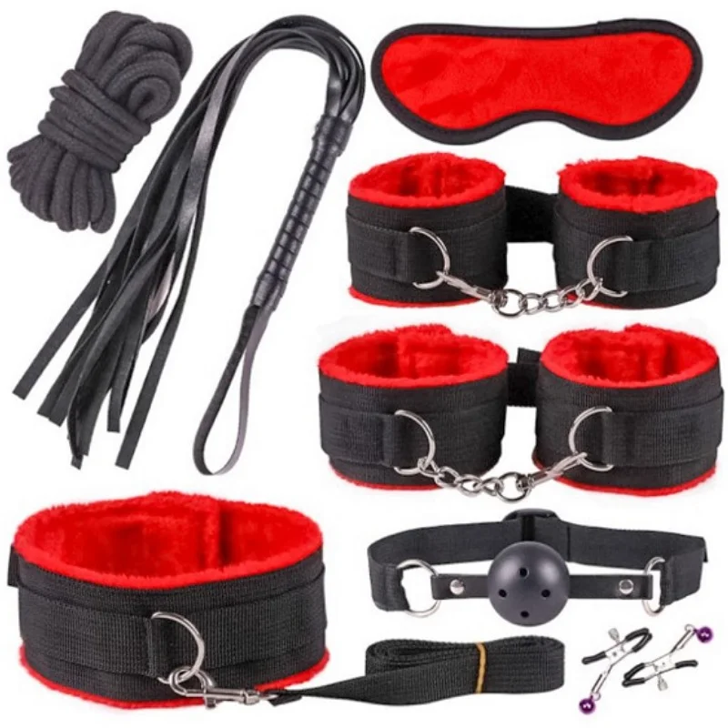 BDSM Restraint Sets, Female Sex Toys Handcuffs, Gags, Blindfolds, Whips, Restraint Straps, Nipple Clamps Adult Game Accessories, - Image 5