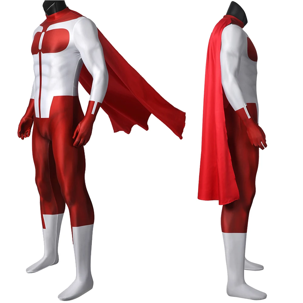 Omni-Man Cosplay Nolan Grayson Bodysuit Halloween Carnival Superhero 3D Printing Jumpsuit Men Spandex Zentai With Red Cloak