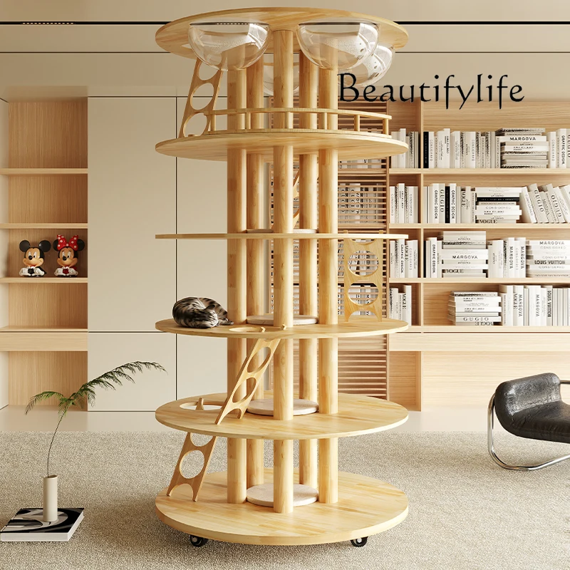 

Cat climbing frame cat nest cat tree integrated super large all solid wood display stand luxury house designer