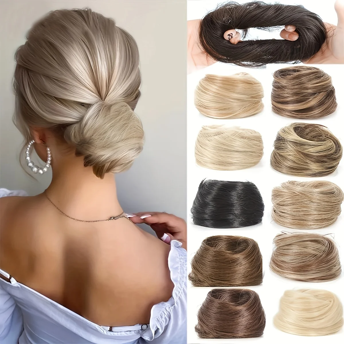 Synthetic Chignon Elastic Rubber Band Fake Hair Bun Clip in on Hair Tail Extension Updo Hair Piece Ponytail For Women Christmas