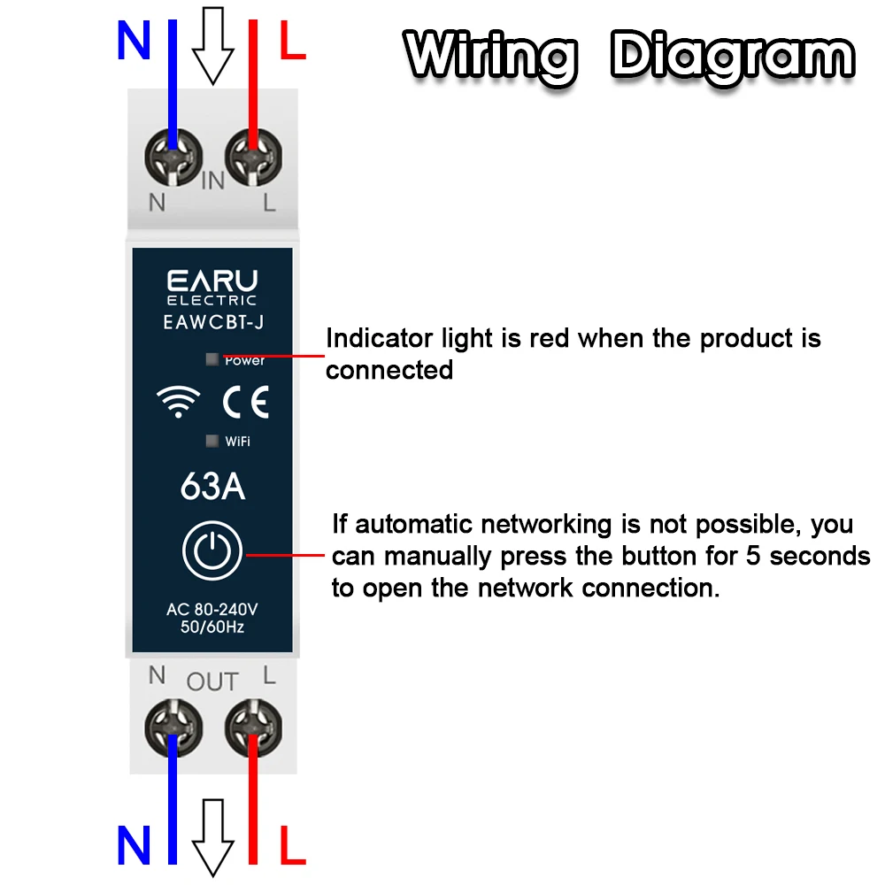 EARU Tuya MCB WiFi Intelligenter Schutzschalter 6-63A Zeitrelais Energie-KWh-Spannungs-Strommessgerät Schutzschalter Sprachfernbedienungsschalter – Detail 4