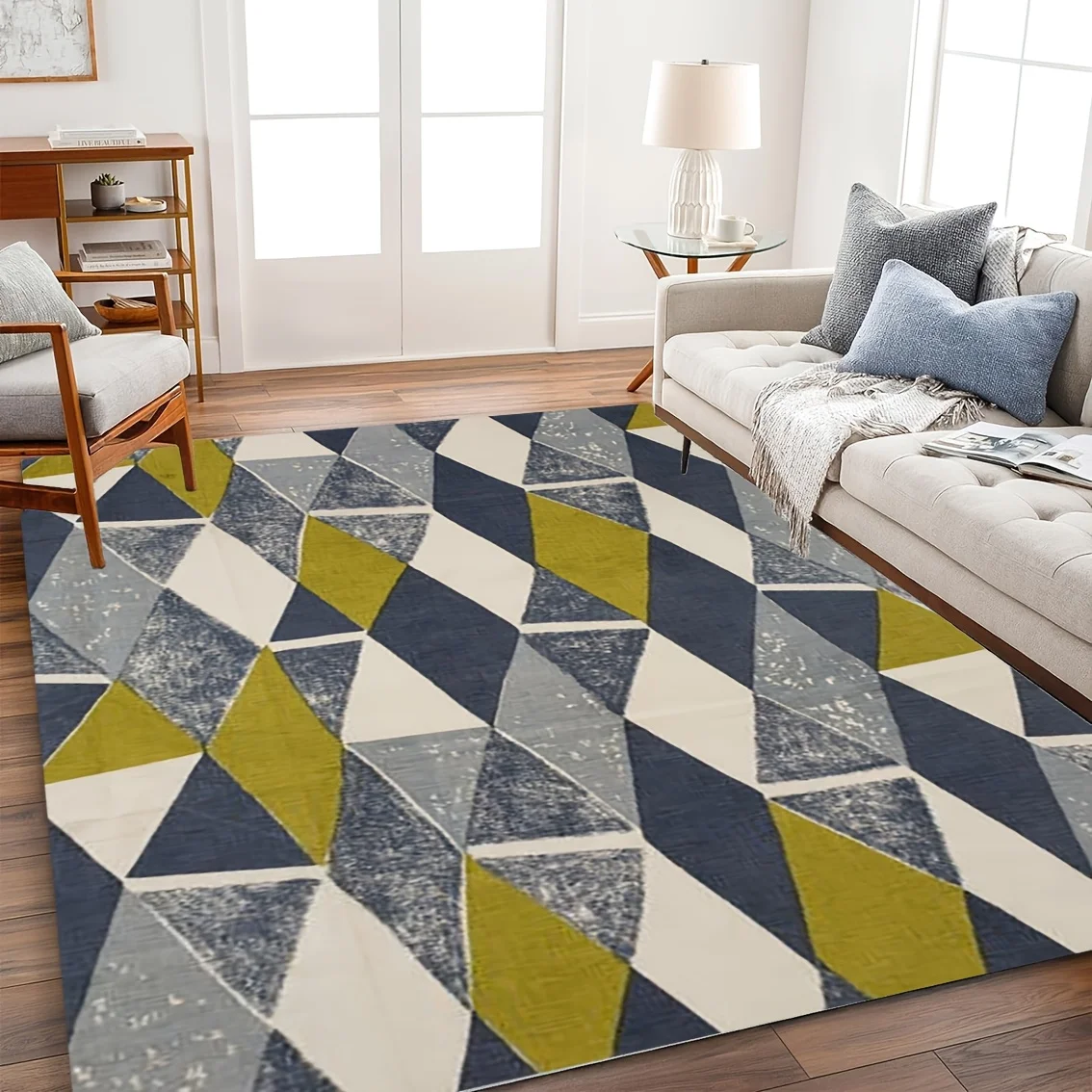 Festive Contemporary Shape Motif Rectangular Rug Decorative Non Slip Door Mat Versatile Accent For Gym Dance Studio Lounge Room