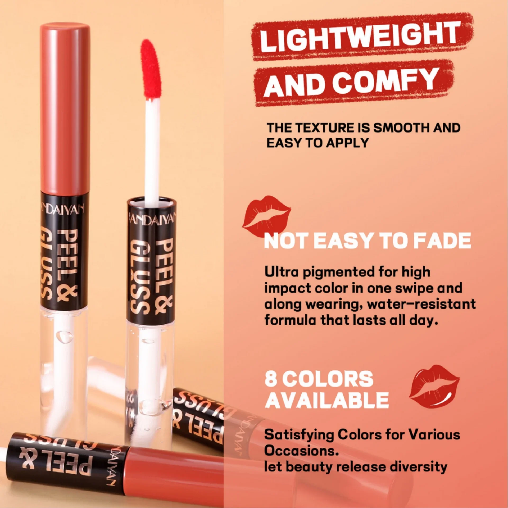 HANDAIYAN Peel-Off Lip Gloss Copo Antiaderente À Prova D 'Água Hidratar 2-em-1 Peel-Off Matte Lip Stain Transparente Espelho Lip Oil