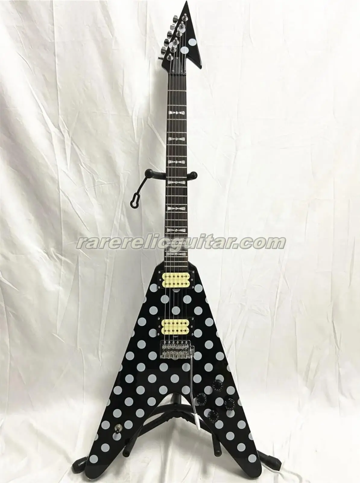 

In Stock Rhoads Polka Black White Dot Electric Guitar Bowtie Inlays Tremolo Bridge Whammy Bar Chrome Hardware