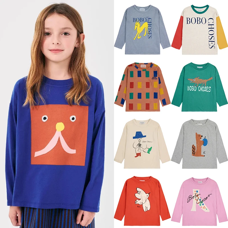 

Tops for Child 2024 Autumn New Style Boys and Girls Pure Cotton Long-sleeved Printed T-shirts Baby Pure Cotton Clothes