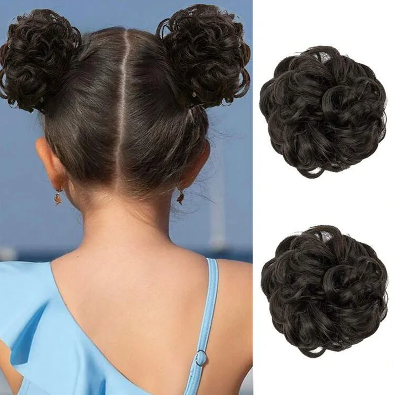 فوضوي كعكة شعر مستعار متموج مجعد Scrunchies الاصطناعية Chignon ذيل حصان وصلات شعر سميكة أوبدو قطع الشعر للنساء الفتيات