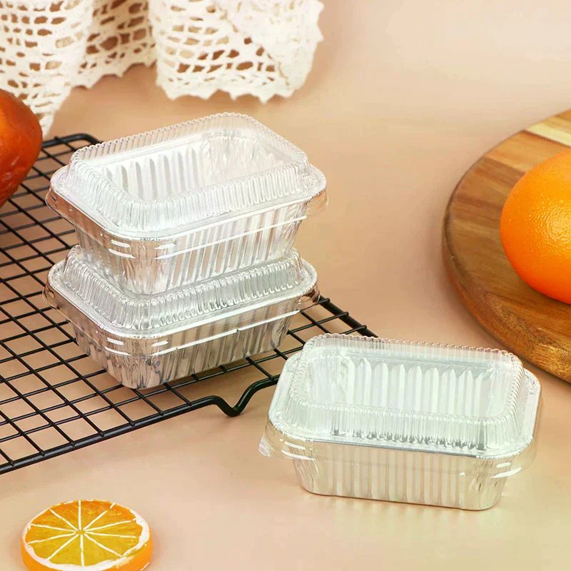 10Pcs Disposable Rectangular Aluminum Foil Baking Pans With Lids For Cakes Muffins Bread Food Storage Takeout Containers